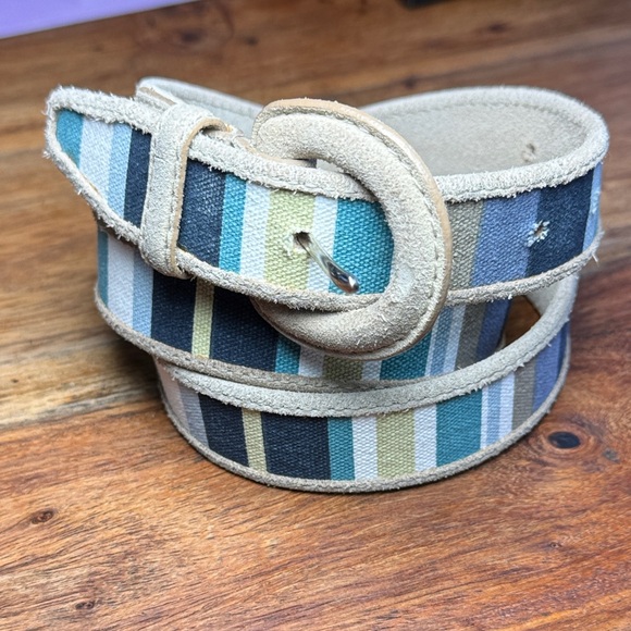 EDDIE BAUER Striped Canvas and Suede Belt Large 42” - Picture 1 of 9